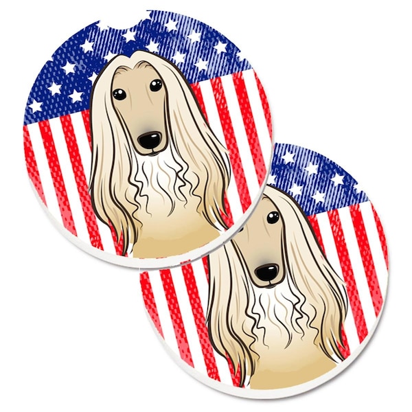 Carolines Treasures American Flag and Afghan Hound Set of 2 Cup Holder Car Coaster BB2174CARC - main